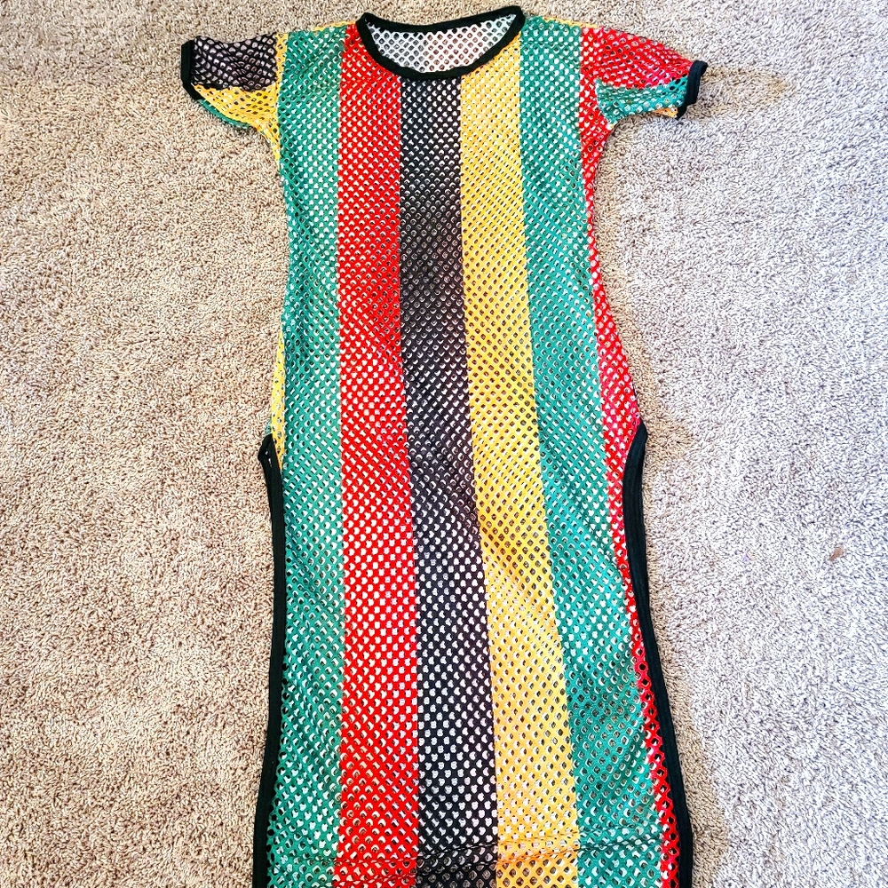 Striped mesh dress/coverup